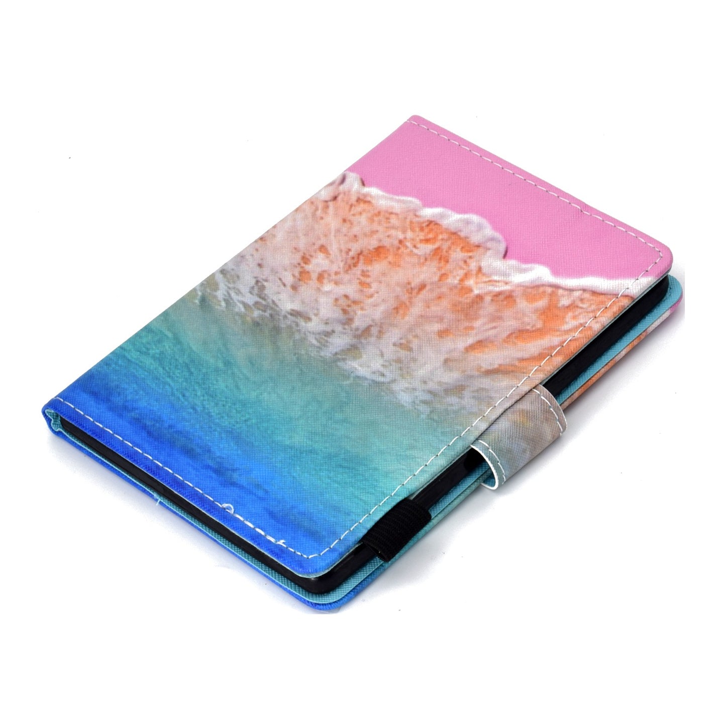 Anti-scratch Tablet Case for Amazon Kindle Paperwhite 5 (2021), Adjustable Stand Stitching Pattern Printing PU Leather Card Holder Protective Tablet Cover