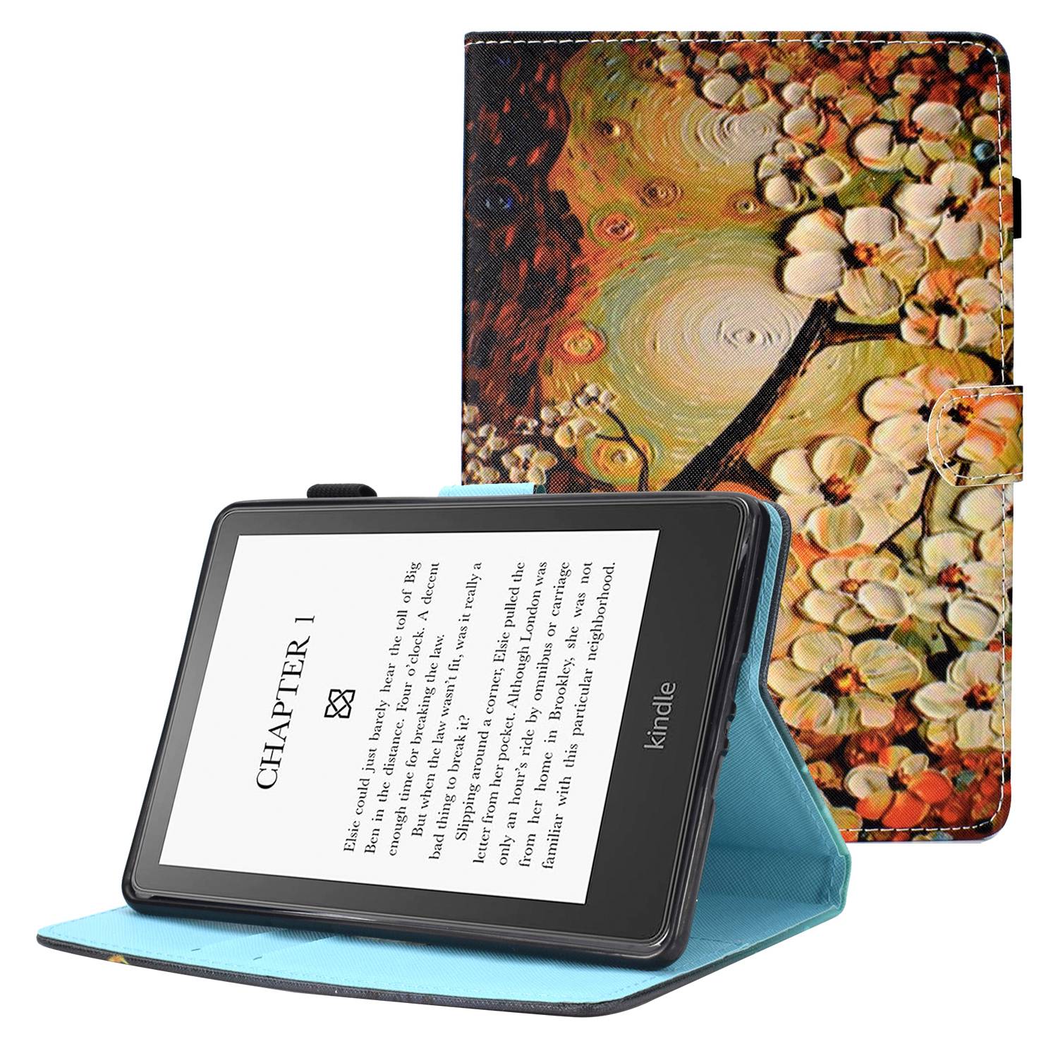 Anti-scratch Tablet Case for Amazon Kindle Paperwhite 5 (2021), Adjustable Stand Stitching Pattern Printing PU Leather Card Holder Protective Tablet Cover