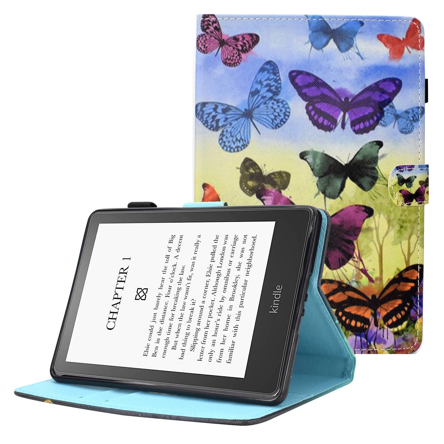 Anti-scratch Tablet Case for Amazon Kindle Paperwhite 5 (2021), Adjustable Stand Stitching Pattern Printing PU Leather Card Holder Protective Tablet Cover