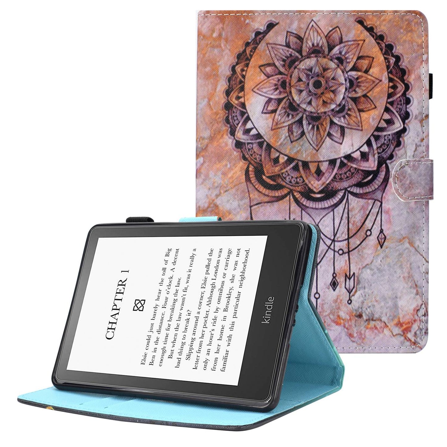 Anti-scratch Tablet Case for Amazon Kindle Paperwhite 5 (2021), Adjustable Stand Stitching Pattern Printing PU Leather Card Holder Protective Tablet Cover