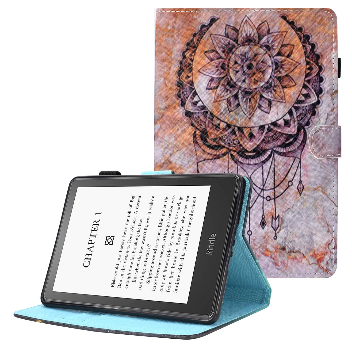 Anti-scratch Tablet Case for Amazon Kindle Paperwhite 5 (2021), Adjustable Stand Stitching Pattern Printing PU Leather Card Holder Protective Tablet Cover