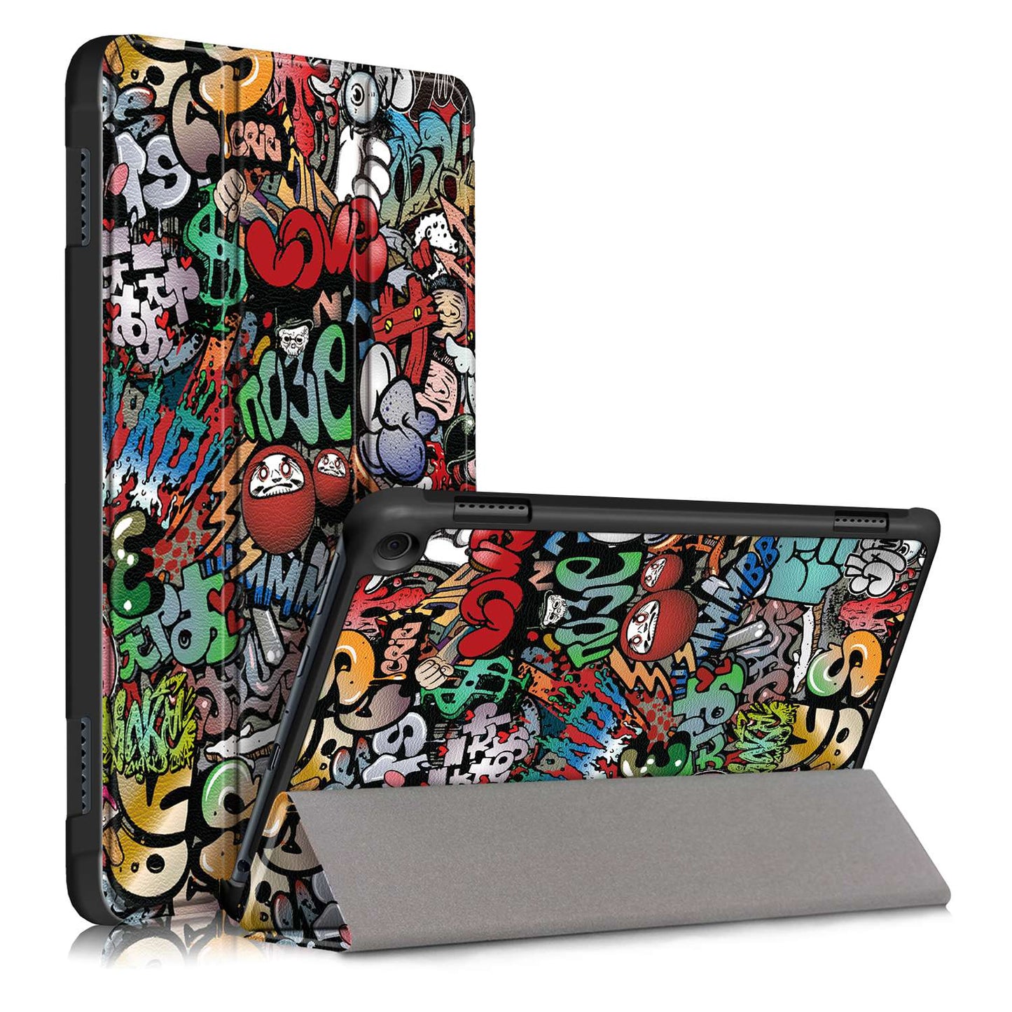 For Amazon Fire HD 8 (2020) / HD 8 Plus (2022) PU Leather Trifold Stand Cover Full Protection Pattern Printing Smart Tablet Case with Auto Wake / Sleep