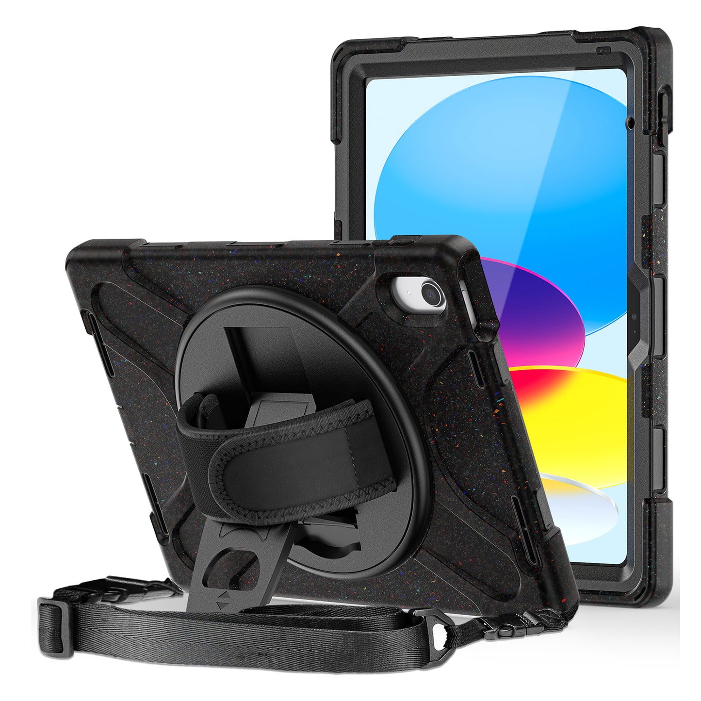 For iPad 10.9 (2022) Shockproof Case Kickstand Anti-Drop Tablet Case PC + Silicone Protective Cover with Hand Strap / Shoulder Strap
