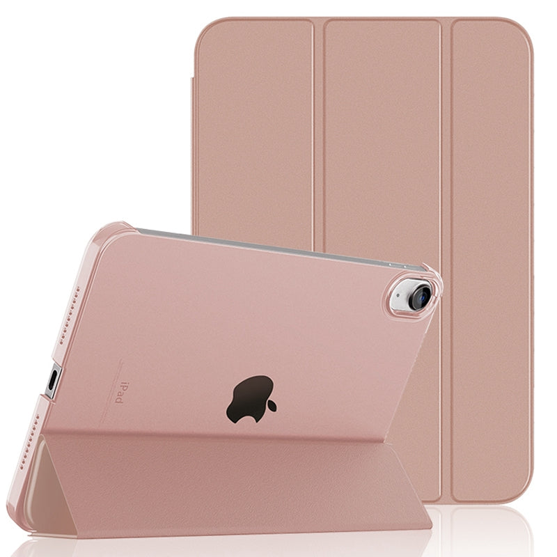 For iPad 10.9 (2022) PU Leather Transparent Matte Hard PC Tablet Case Tri-fold Stand Cover Support Auto Wake / Sleep