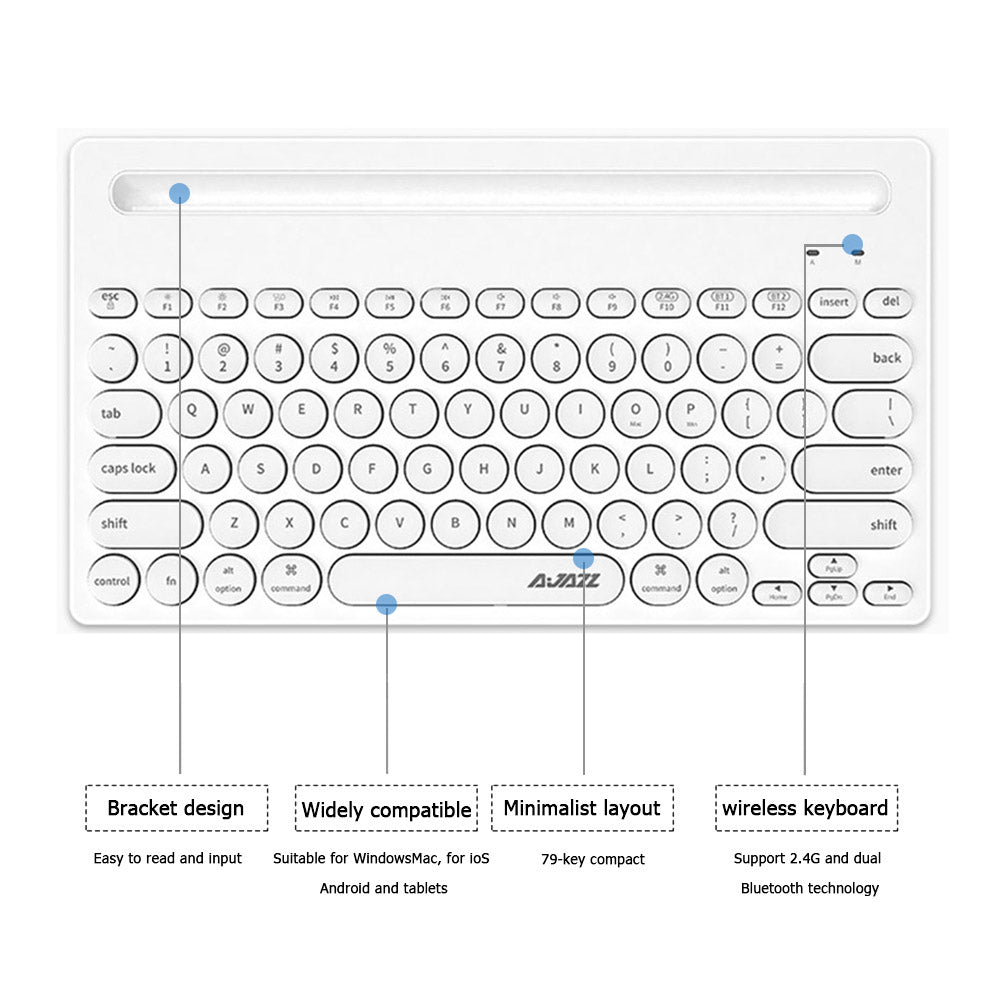 AJAZZ 320i 79 Keys Keyboard Wireless Bluetooth+2.4G Dual Mode Gaming Keyboard for MAC Laptop Notebook