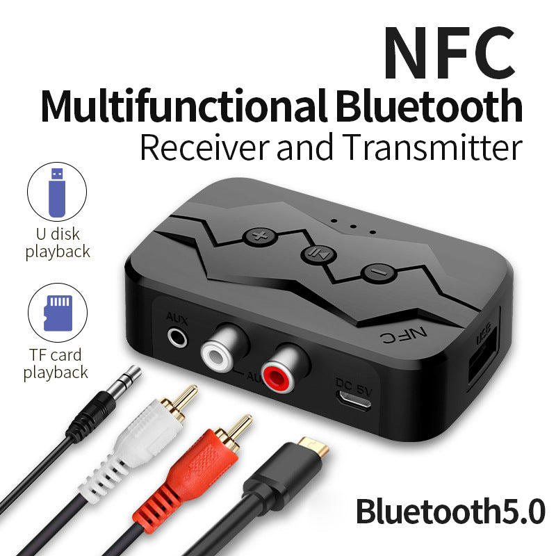M23 NFC 2-in-1 Bluetooth 5.0 Receiver Transmitter RCA AUX Audio Adapter Support U-disk TF Card