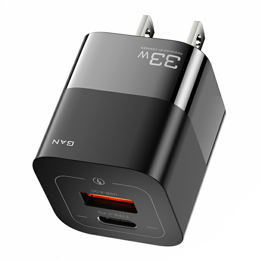 ESSAGER 33W GaN Wall Charger Portable Charger Block with USB-A+Type-C Dual Ports Mobile Phone Fast Charging Adapter