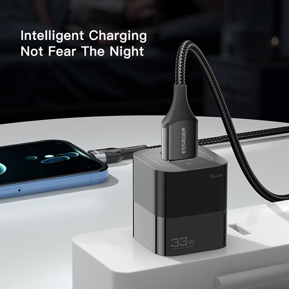 ESSAGER 33W GaN Wall Charger Portable Charger Block with USB-A+Type-C Dual Ports Mobile Phone Fast Charging Adapter