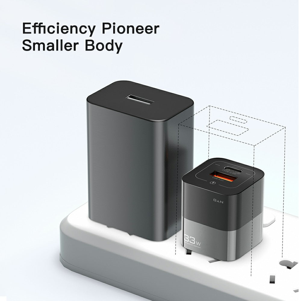 ESSAGER 33W GaN Wall Charger Portable Charger Block with USB-A+Type-C Dual Ports Mobile Phone Fast Charging Adapter