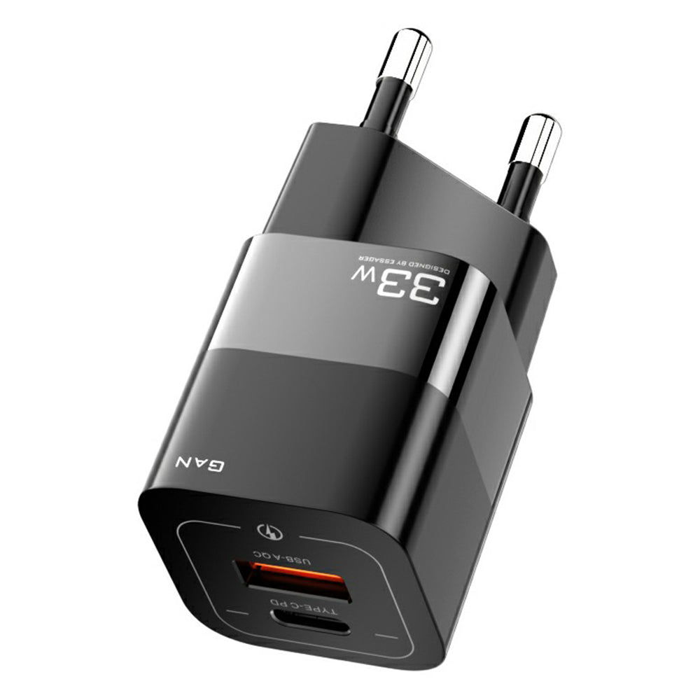 ESSAGER 33W GaN Wall Charger Portable Charger Block with USB-A+Type-C Dual Ports Mobile Phone Fast Charging Adapter