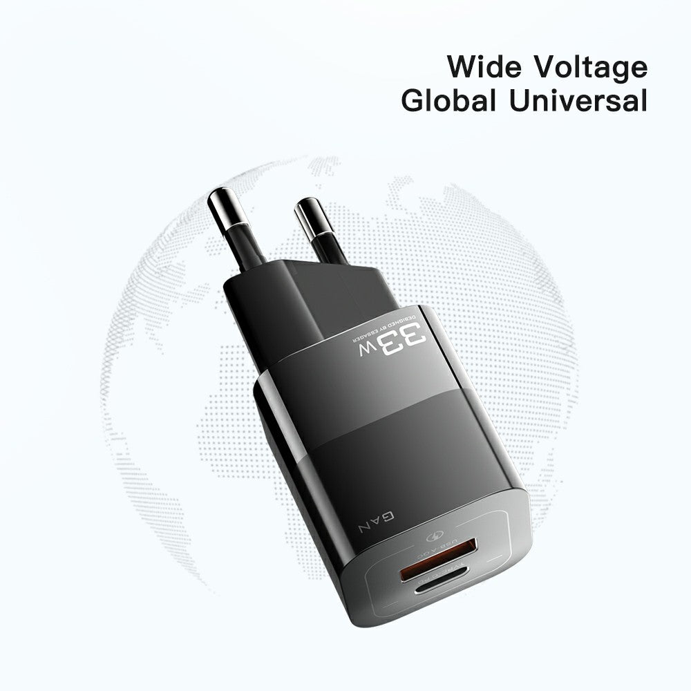 ESSAGER 33W GaN Wall Charger Portable Charger Block with USB-A+Type-C Dual Ports Mobile Phone Fast Charging Adapter