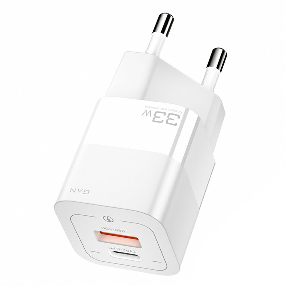 ESSAGER 33W GaN Wall Charger Portable Charger Block with USB-A+Type-C Dual Ports Mobile Phone Fast Charging Adapter