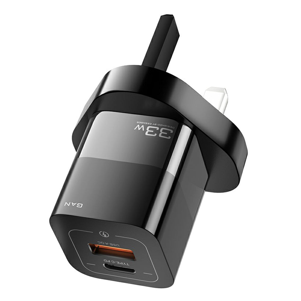 ESSAGER 33W GaN Wall Charger Portable Charger Block with USB-A+Type-C Dual Ports Mobile Phone Fast Charging Adapter