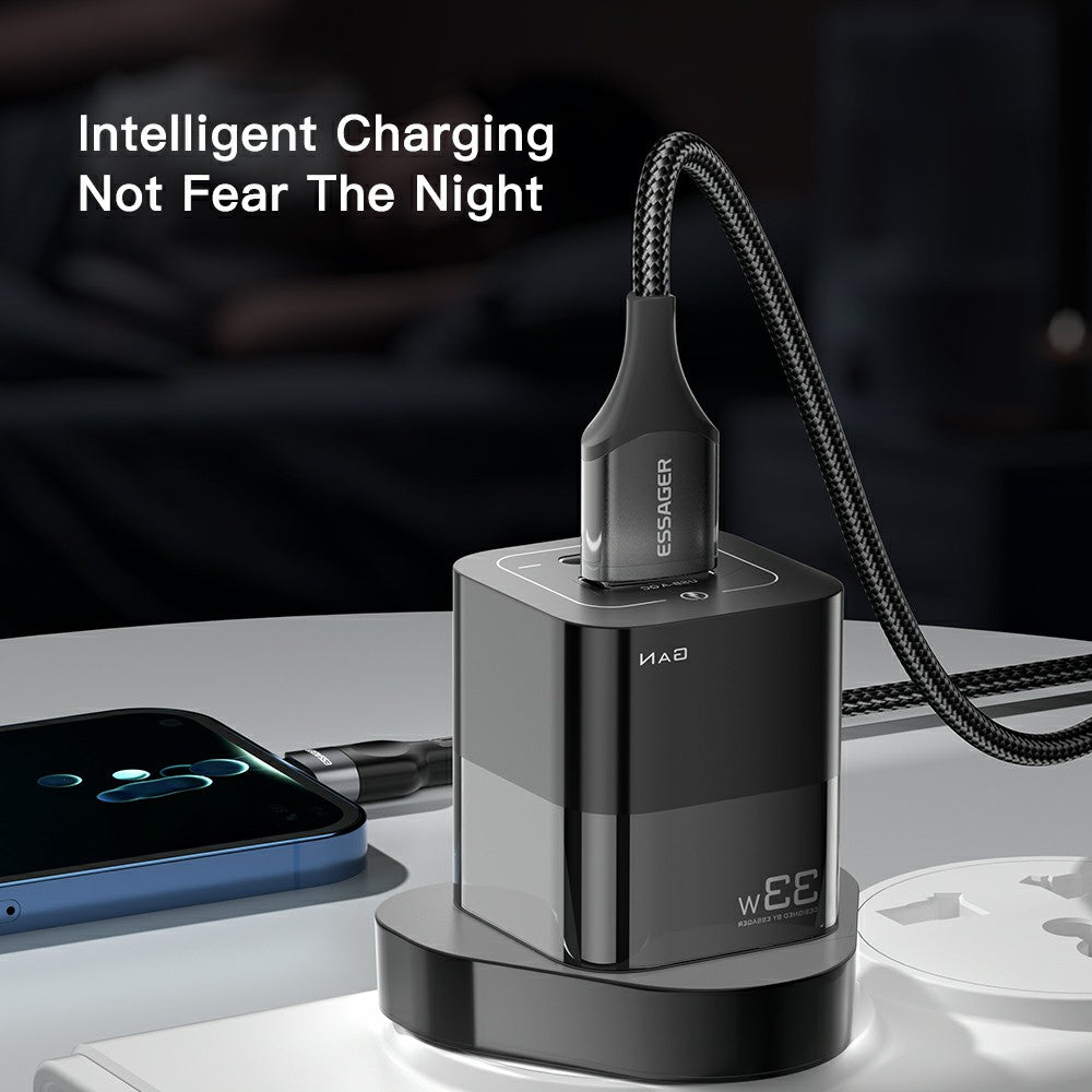 ESSAGER 33W GaN Wall Charger Portable Charger Block with USB-A+Type-C Dual Ports Mobile Phone Fast Charging Adapter