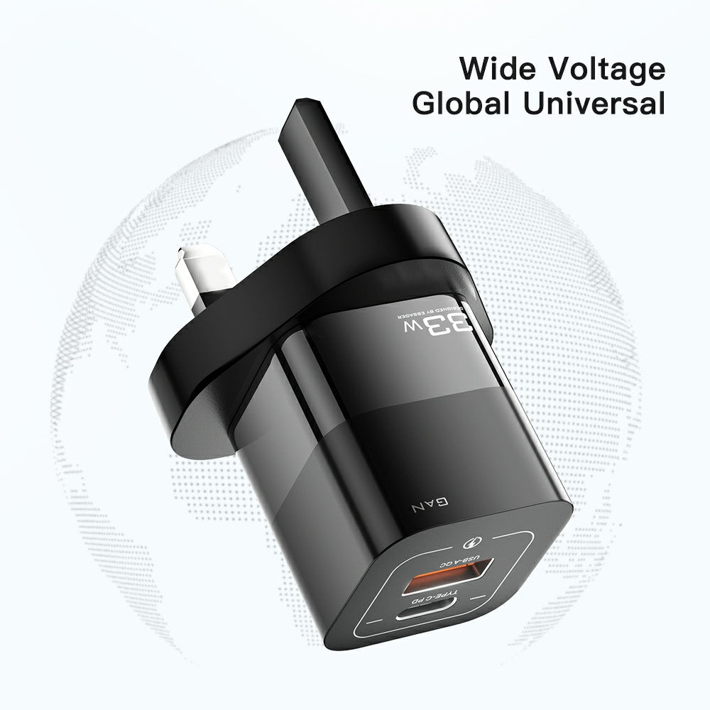 ESSAGER 33W GaN Wall Charger Portable Charger Block with USB-A+Type-C Dual Ports Mobile Phone Fast Charging Adapter