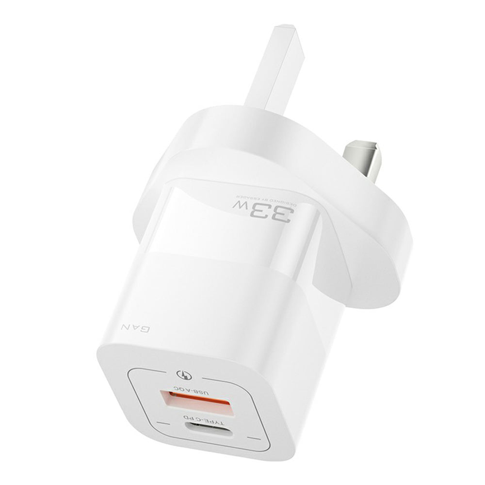ESSAGER 33W GaN Wall Charger Portable Charger Block with USB-A+Type-C Dual Ports Mobile Phone Fast Charging Adapter