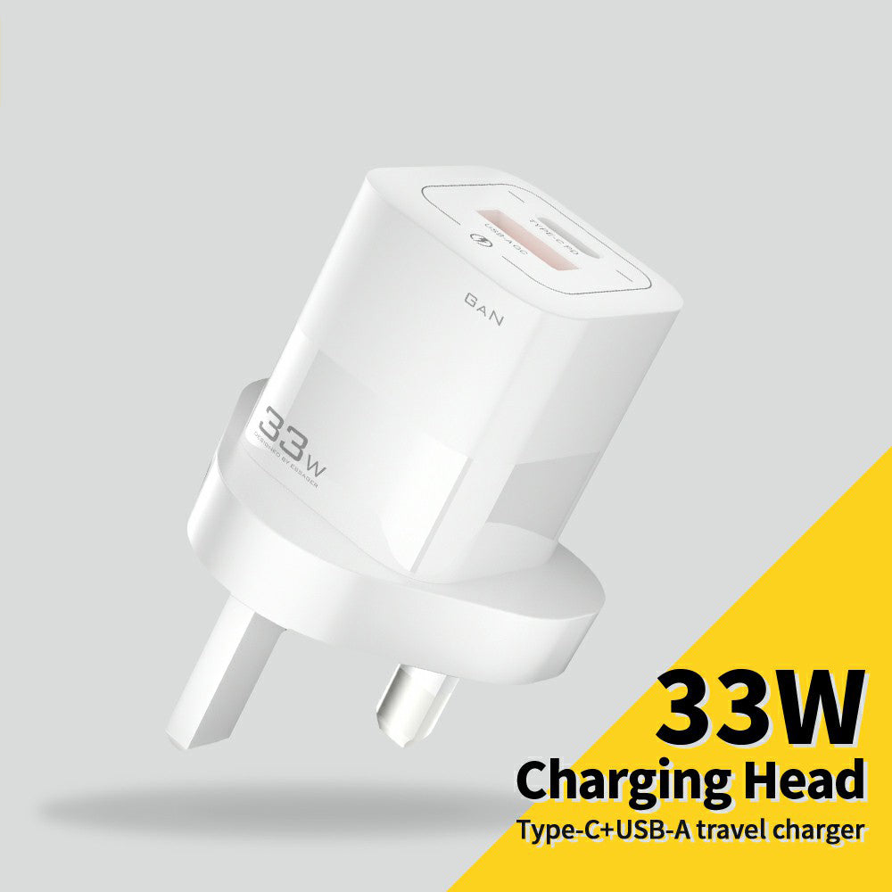 ESSAGER 33W GaN Wall Charger Portable Charger Block with USB-A+Type-C Dual Ports Mobile Phone Fast Charging Adapter