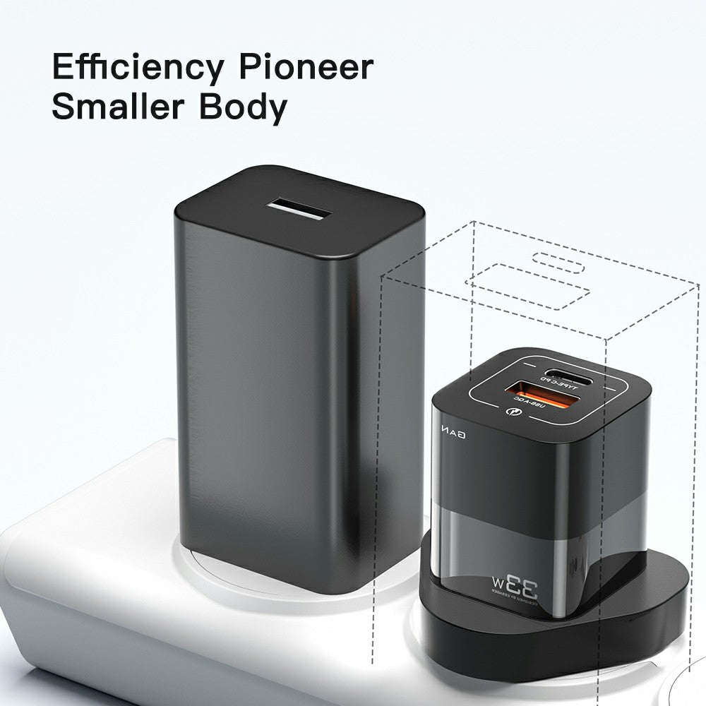 ESSAGER 33W GaN Wall Charger Portable Charger Block with USB-A+Type-C Dual Ports Mobile Phone Fast Charging Adapter