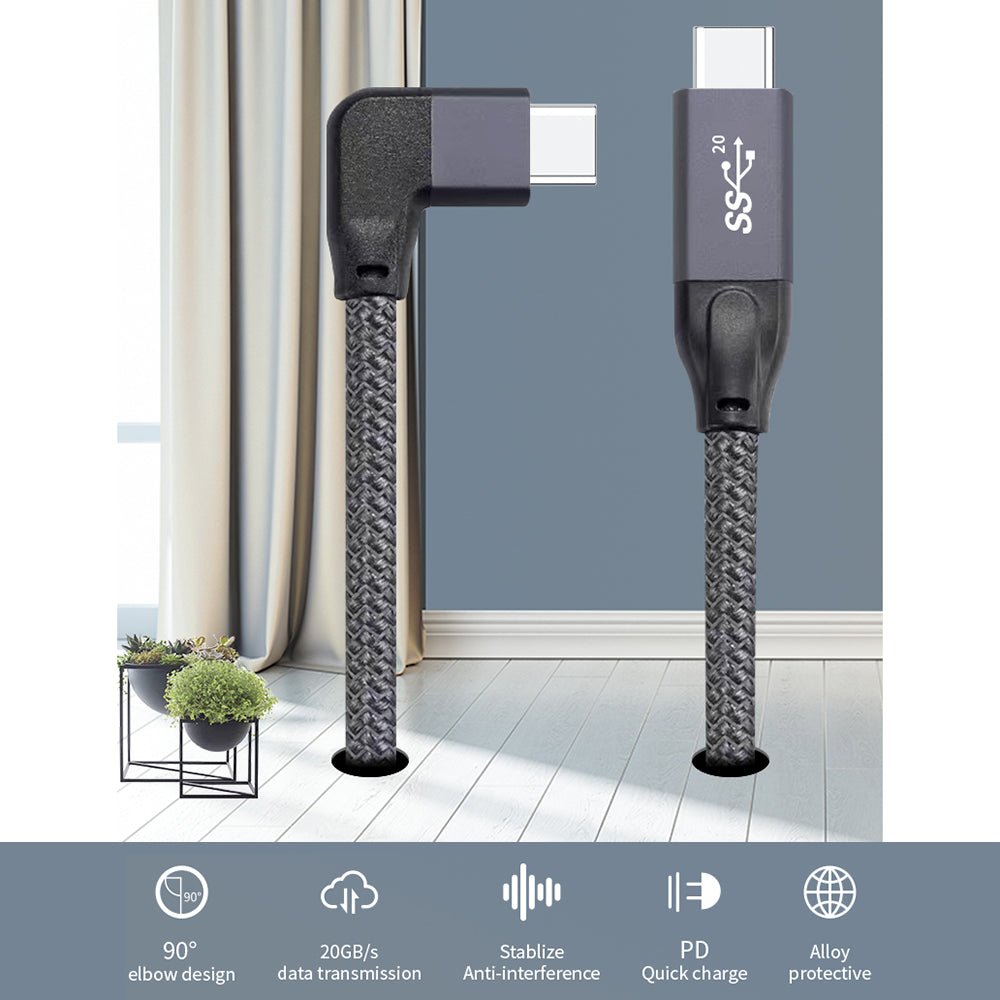 0.5m USB-C Male to USB-C Male Elbow 4K Video Transmission PD Fast Charging Cable Cord with E-mark