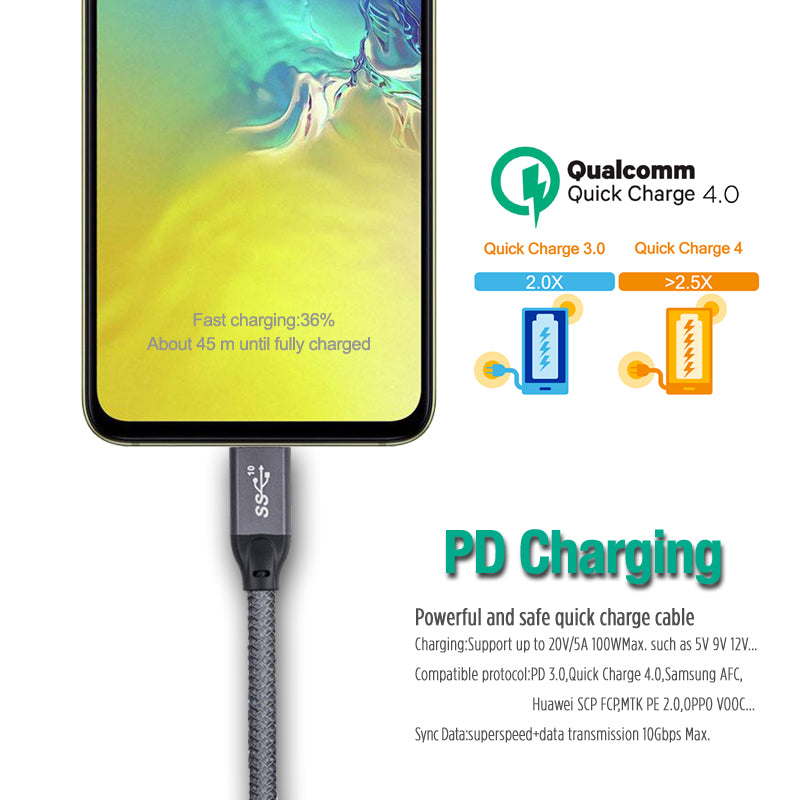 0.5m USB-C Male to USB-C Male Cable 4K 20Gbps PD100W 5A/20V Fast Charging Cord for Macbook Pro