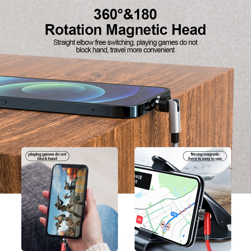 1m Nylon Braided Data Cord Fast Charging Cable + 540 Degrees Rotating Magnetic Attraction Micro Plug