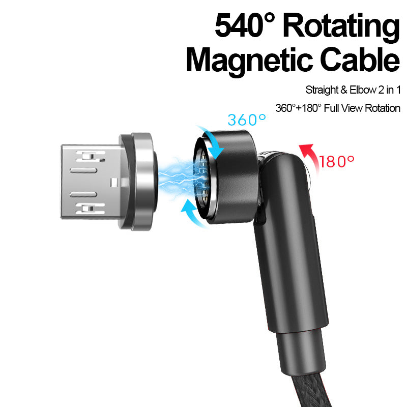 1m Nylon Braided Data Cord Fast Charging Cable + 540 Degrees Rotating Magnetic Attraction Micro Plug