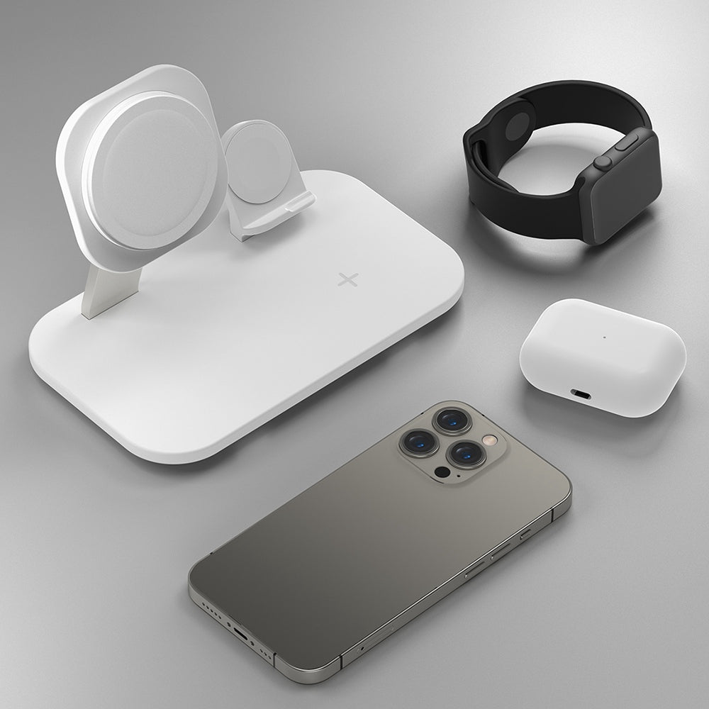 MOMAX Q.Mag Pro 3 UD26W 3-in-1 Magnetic Wireless Charger Desk Charging Stand for iPhone iWatch AirPods Charging Dock with MFM+MFW Certification