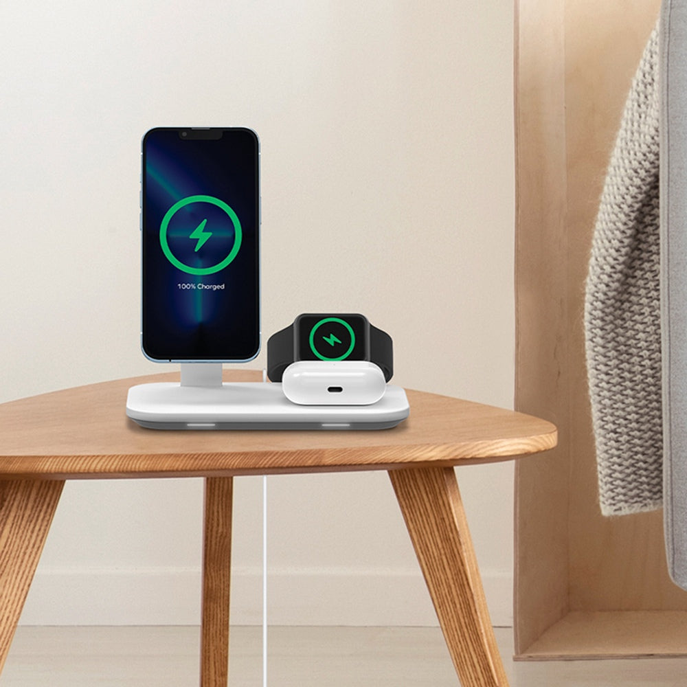 MOMAX Q.Mag Pro 3 UD26W 3-in-1 Magnetic Wireless Charger Desk Charging Stand for iPhone iWatch AirPods Charging Dock with MFM+MFW Certification