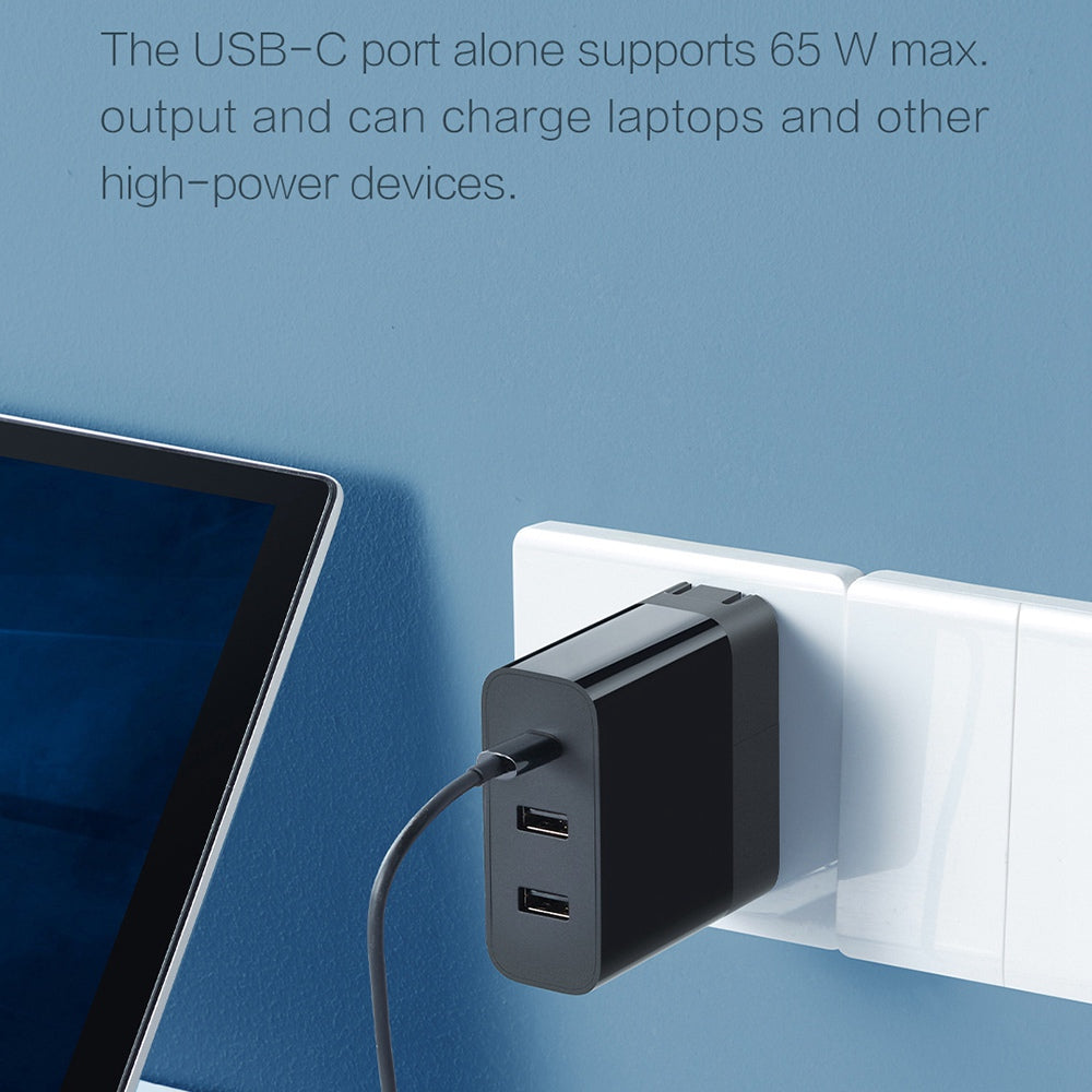 ZMI HA833 65W International Travel Charger 2USB+Type-C Multi-Port Wall Charger Adapter Block Quick Charging Box Brick with US Plug, EU Plug, UK Plug, AU Plug