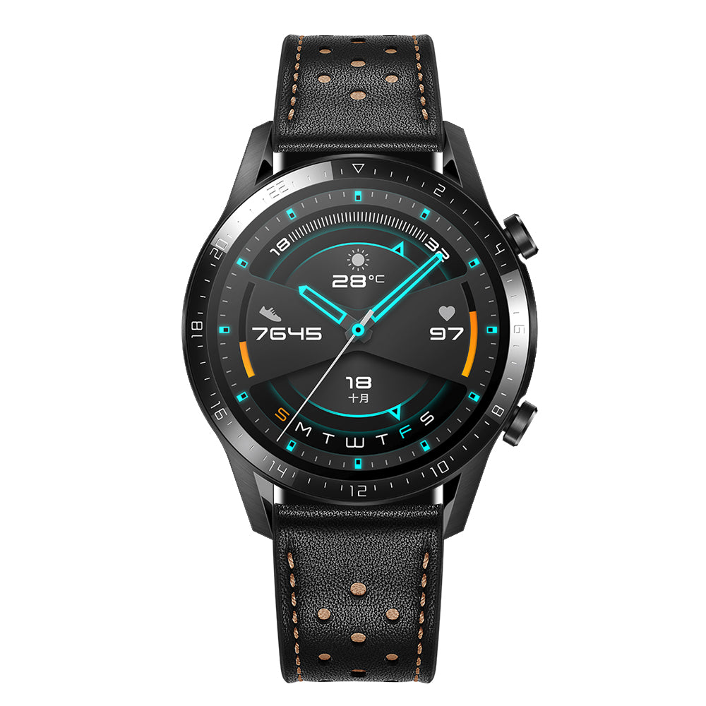 Holes Design Genuine Leather Strap Replacement Watch Band 22mm for Huawei Watch GT 2 46mm