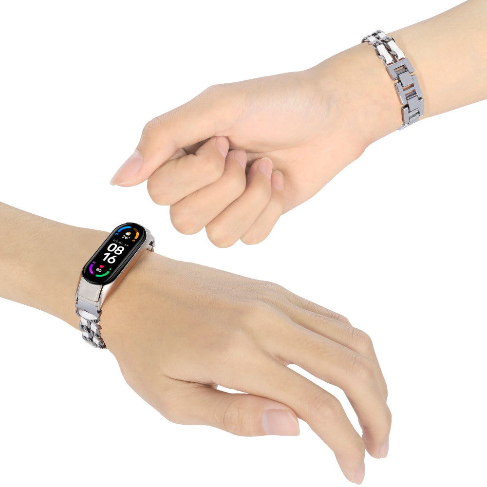 For Xiaomi Mi Band 5/Mi Band 6 Stainless Steel Chain Splicing Watchband Watch Strap