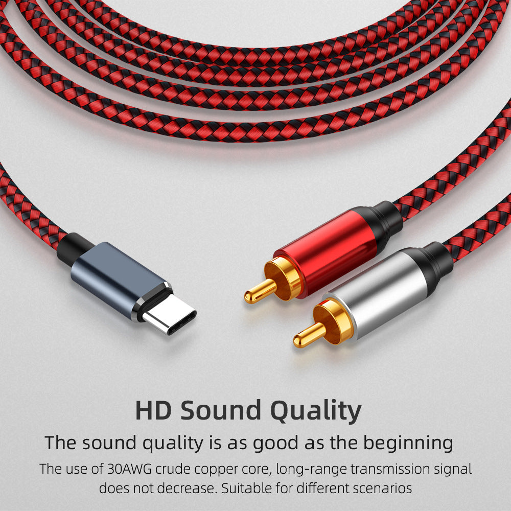0.5m USB Type-C to 2 RCA Male Audio Cable for Mobile Phone Tablet Connection to Speaker/Amplifier