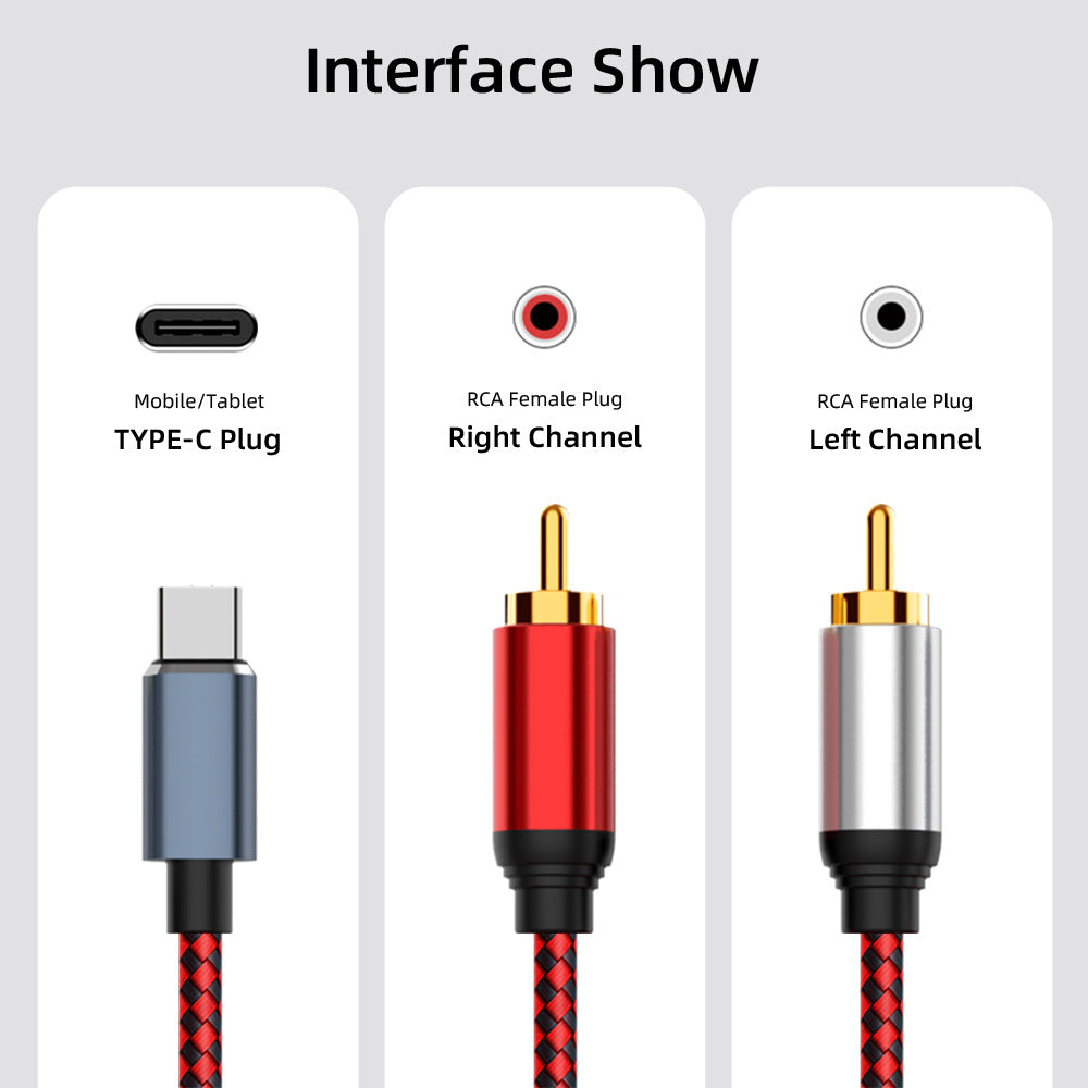 0.5m USB Type-C to 2 RCA Male Audio Cable for Mobile Phone Tablet Connection to Speaker/Amplifier