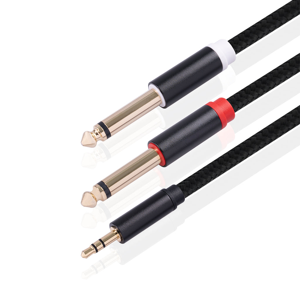 3.5mm to Double 6.35mm Aux Cable 2 Mono 6.35 Jack to 3.5 Male Audio Cable 2m for Phone to Mixer Amplifier