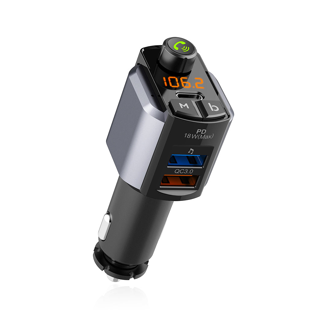 Wireless Bluetooth Hands Free Car Kit MP3 Player FM Transmitter Dual USB+Type-C PD Fast Car Charger