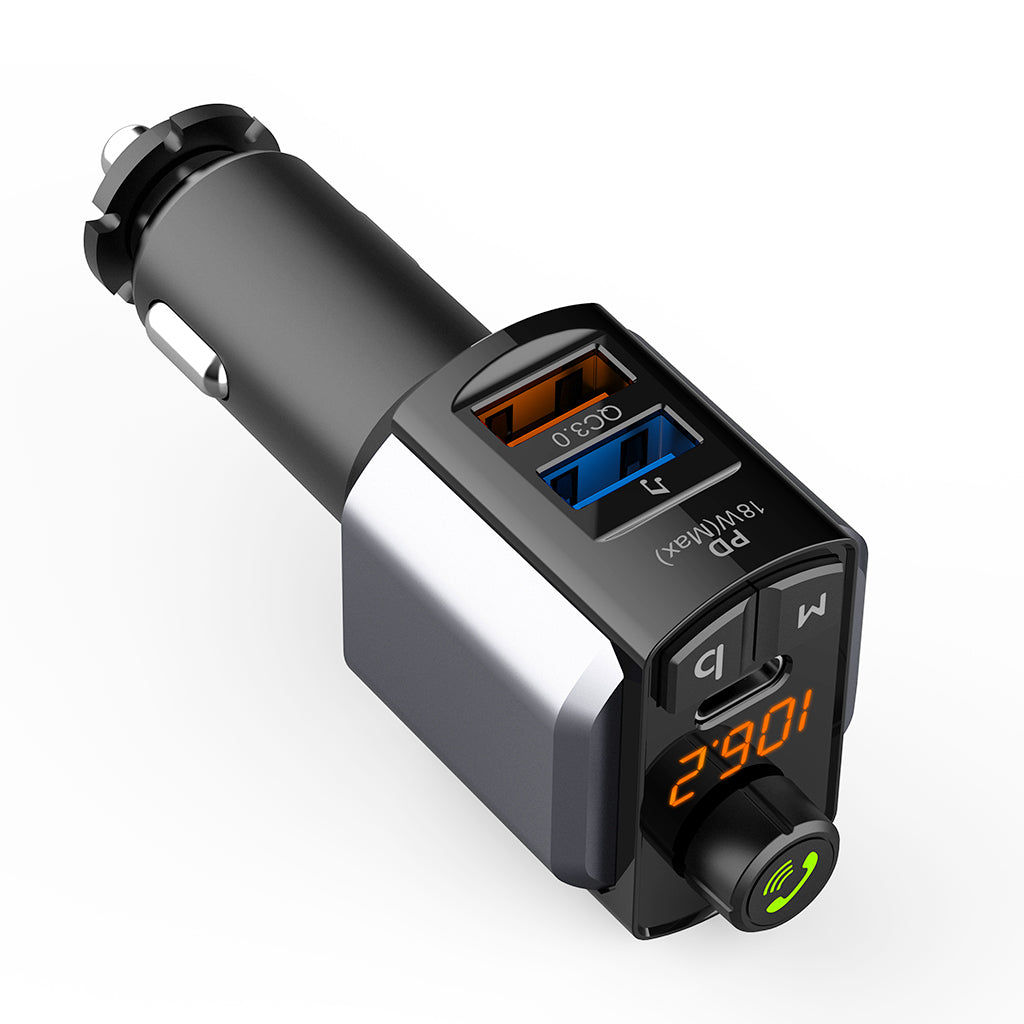 Wireless Bluetooth Hands Free Car Kit MP3 Player FM Transmitter Dual USB+Type-C PD Fast Car Charger