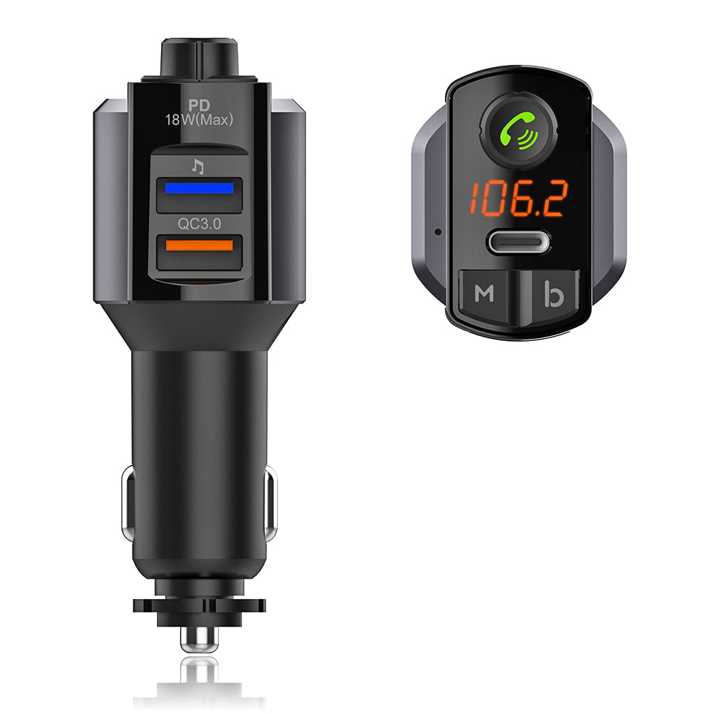 Wireless Bluetooth Hands Free Car Kit MP3 Player FM Transmitter Dual USB+Type-C PD Fast Car Charger