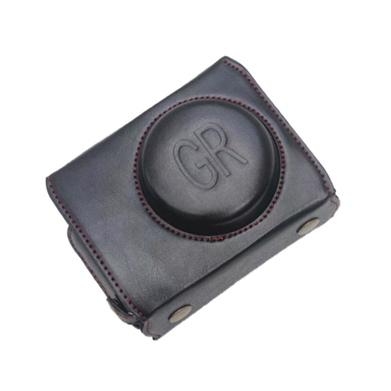 Detachable Battery Opening Design PU Leather Camera Bag Protective Cover with Hand Strap for Ricoh GR III