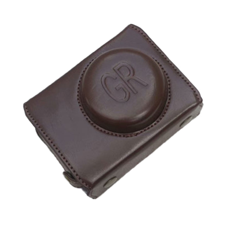 Detachable Battery Opening Design PU Leather Camera Bag Protective Cover with Hand Strap for Ricoh GR III