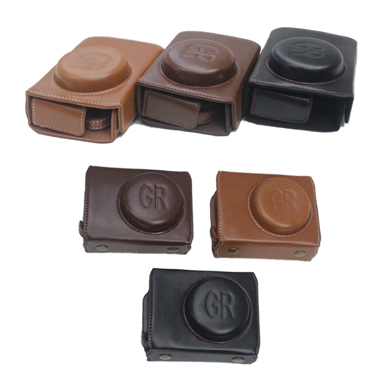 Detachable Battery Opening Design PU Leather Camera Bag Protective Cover with Hand Strap for Ricoh GR III