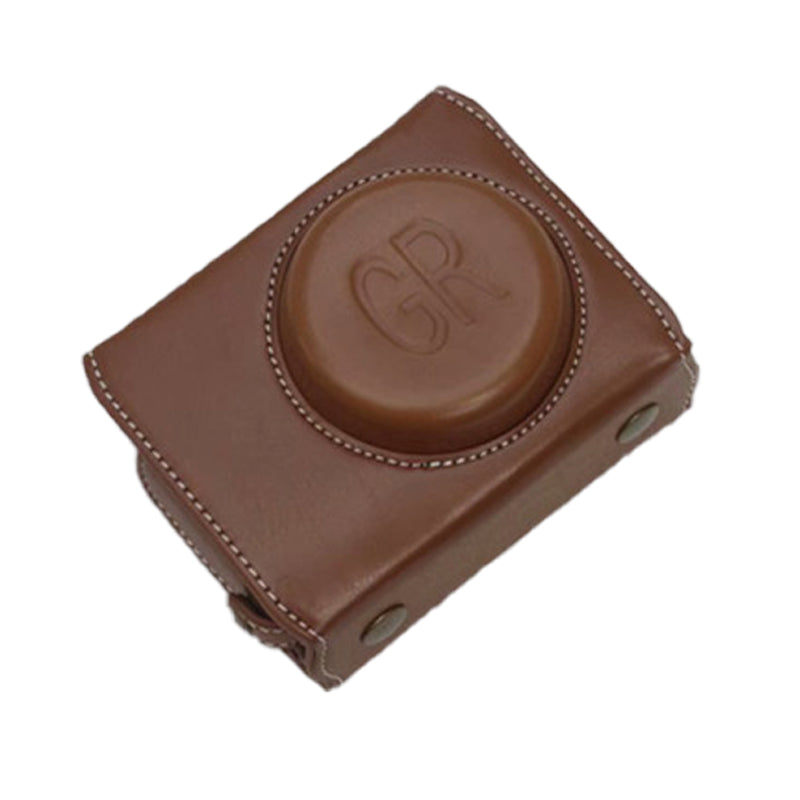 Detachable Battery Opening Design PU Leather Camera Bag Protective Cover with Hand Strap for Ricoh GR III