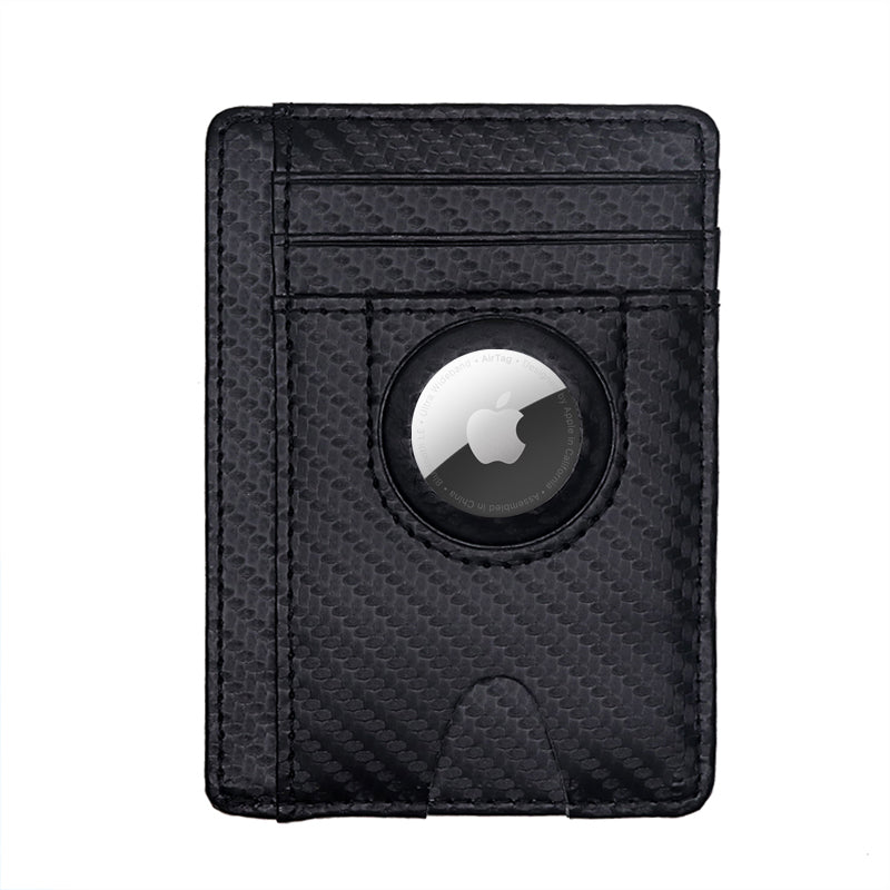 Carbon Fiber Texture Minimalist Wallet Card Holder 2 in 1 Portable Slim Case for AirTag