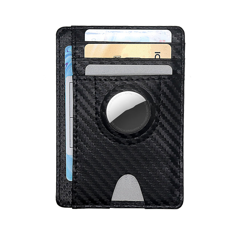 Carbon Fiber Texture Minimalist Wallet Card Holder 2 in 1 Portable Slim Case for AirTag