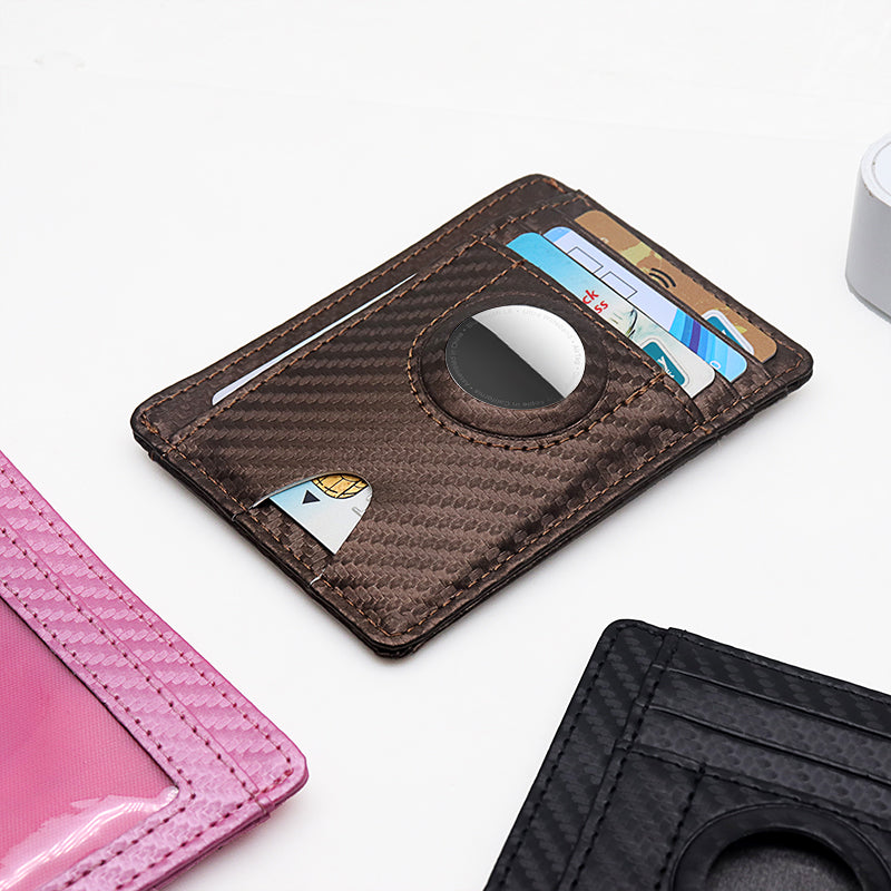 Carbon Fiber Texture Minimalist Wallet Card Holder 2 in 1 Portable Slim Case for AirTag
