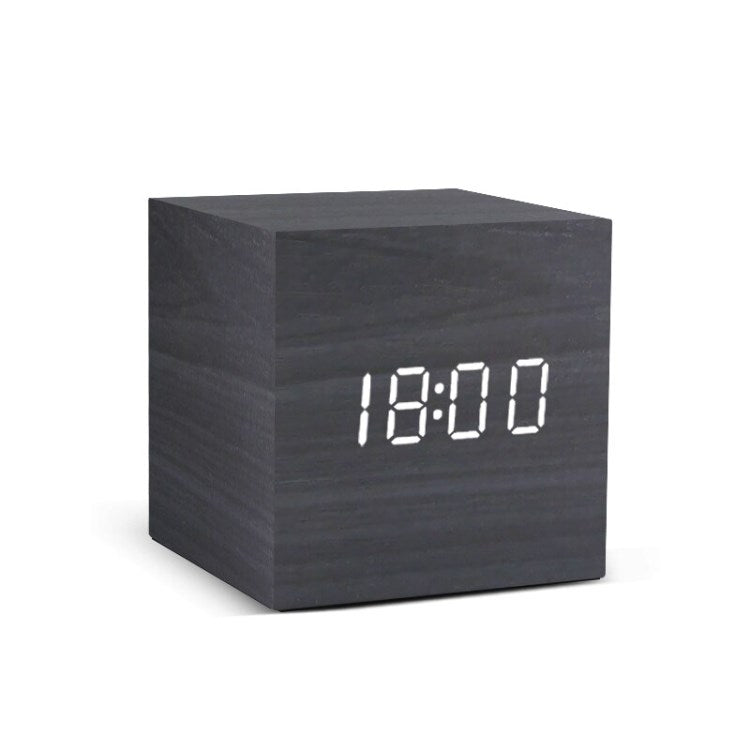 Digital Alarm Clock Wooden Electronic LED Voice Actived Temperature Display Desk Clock