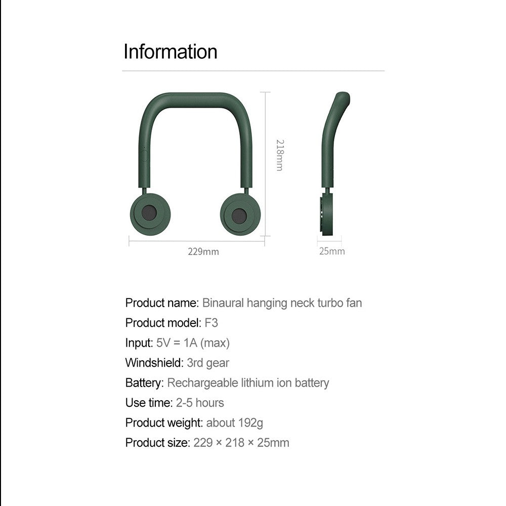 Neck Fan Portable Bladeless Personal Fan Turbo Driven Hanging Cooling Neck Fan Rechargeable 3 Mini Handheld Air Cooler