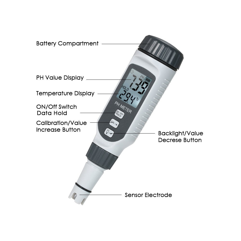 SMART SENSOR Professional pH Water Quality Tester High Precision Portable Pen Type pH Meter Acidometer for Aquarium Acidimeter pH Tester Measure Household Drinking Solution with ATC Auto Temperature Compensation Function and Backlight