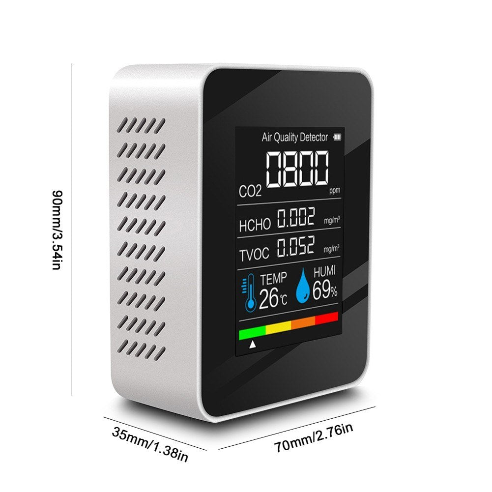Household Air Quality Detector Multifunctional CO2 Tester Air Quality Monitor with Carbon Dioxide TVOC HCHO Value Electricity Quantity Temperature Humidity Display Function