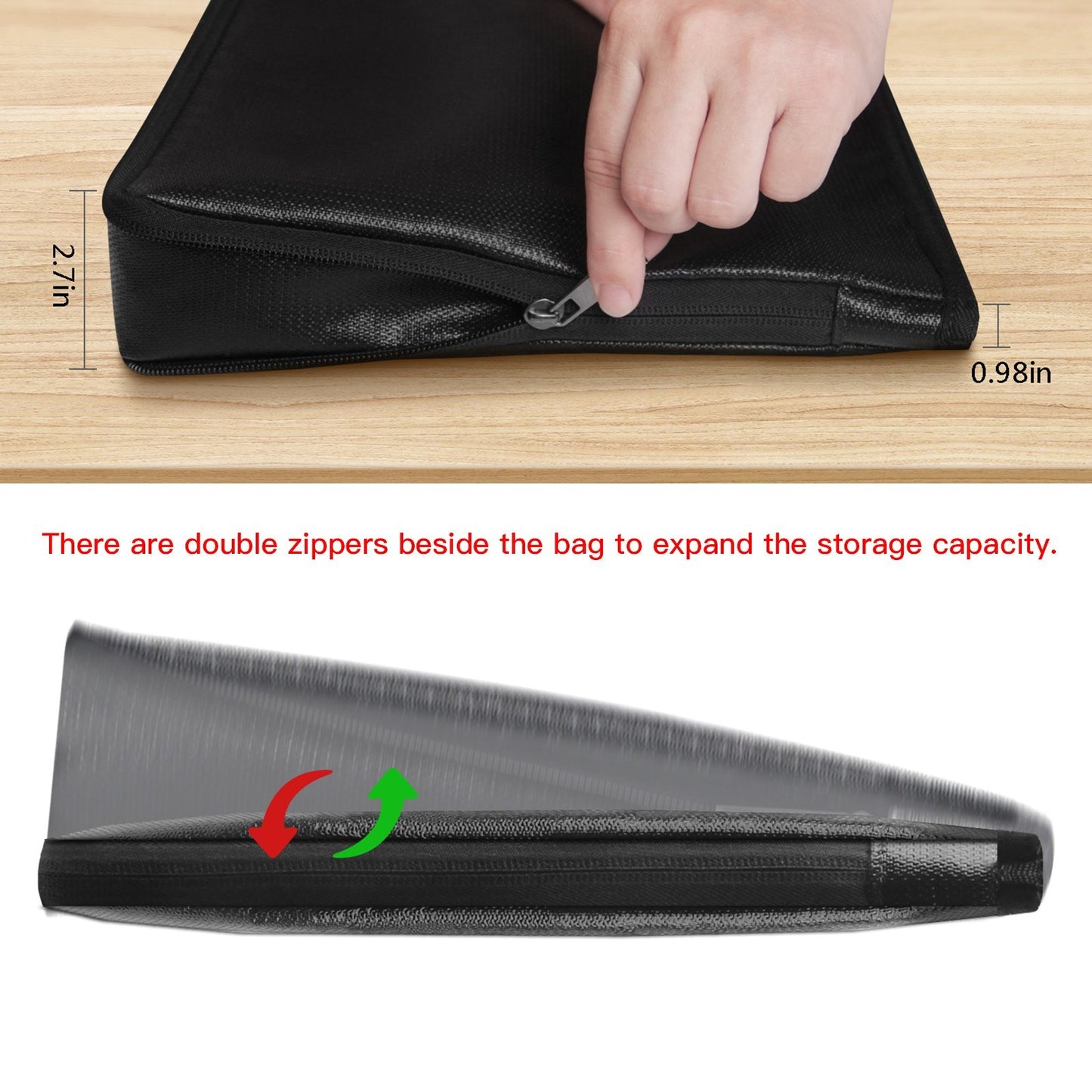 Fireproof Safe Money Bag Water Resistant Expandable Document Bag File Folder Storage Pouch Holder with Zipper Space for A4 File Documents Cash Jewelry Passport