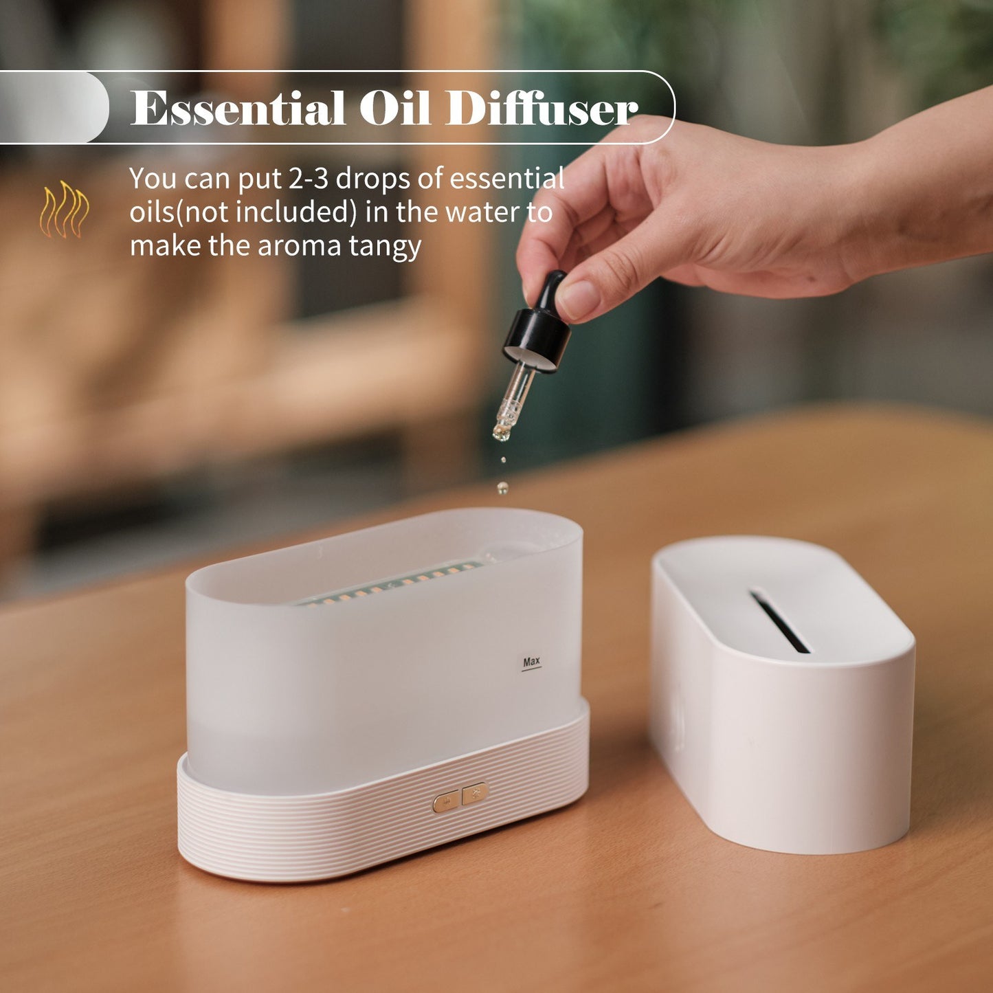 Simulation Flame Mist Humidifier Essential Oil Diffuser USB Plug-in 2 Brightness Night Light Quiet Cool Desktop Air Freshener Fake Fire Mist Maker